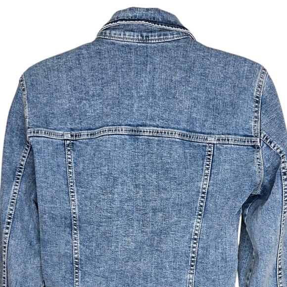 Mango MNG Womens Denim Jacket Large Trucker Style Metal Buttons Retro Coat - Picture 8 of 9